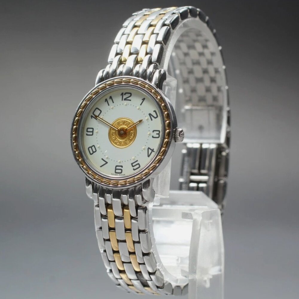 MINT Vintage HERMES Gold Paris 24mm White Dial Qz Women's Watch - Picture 3 of 8
